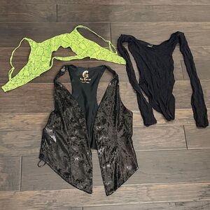 Black Sequin Vest -sheer leopard print bodysuit -neon snake print swim top